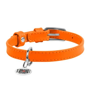 Нашийник для собак шкіряний WAUDOG Glamour з QR паспортом, без прикрас, Ш 15 мм, Дл 27-36 см, оранжевий