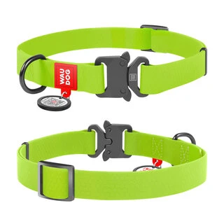 Нашийник для собак водостійкий WAUDOG Waterproof з QR-паспортом, металевою пряжкою-фастекс, Ш 25 мм, Дл 31-49 см, салатовий