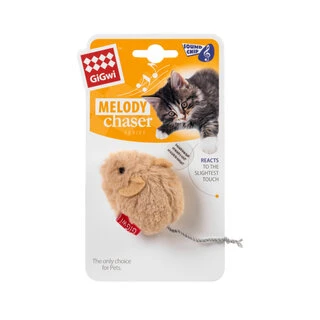 Іграшка для котів Мишка зі звуковим чіпом GiGwi Melody chaser, штучне хутро, 13 см