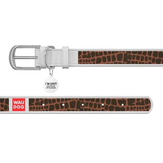 Ошейник WAUDOG Design с рисунком "Жираф", премиум кожа, металлическая пряжка (ширина 12 мм, длина 21-29 см), белый