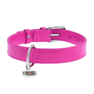 Нашийник для собак шкіряний WAUDOG Glamour з QR паспортом, без прикрас, Ш 25 мм, Дл 38-49 см, рожевий