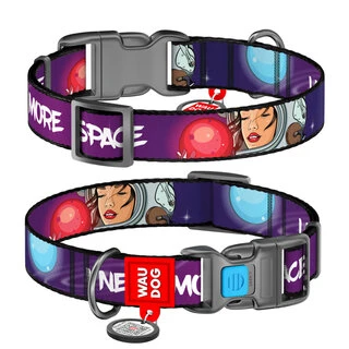 Нашийник для собак нейлоновий WAUDOG Nylon з QR-паспортом, малюнок "Більше космосу", пластиковий фастекс, L, Ш 25 мм, Дл 31-49 см