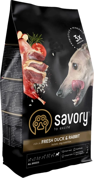 Сухий корм для собак усіх порід Savory зі свіжим м'ясом качки та кролика 3 кг
