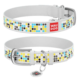 Нашийник WAUDOG Design з малюнком &quot;Мозаїка&quot;, преміум шкіра, металевий пряжка (ширина 12 мм, довжина 19-25 см), білий