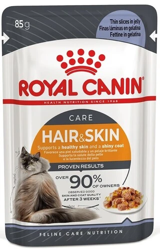 ПАК.Влажный корм для взрослых кошек Royal Canin HAIR&amp;SKIN IN JELLY (Желе) поддержание здоровья кожи и шерсти 12шт по 85 г
