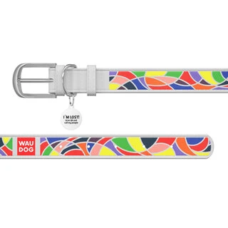 Ошейник для собак кожаный WAUDOG Design с QR паспортом, рисунок "Витраж", Ш 15 мм, Дл 27-36 см, белый