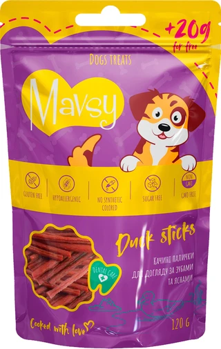 Лакомство для собак Mavsy Duck sticks - Мавси Утиные палочки для ухода за зубами и деснами для собак 120 г (4820266800314)