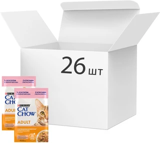 Упаковка вологого корму для дорослих котів Purina Cat Chow Adult з лососем та зеленою квасолею 85 г x 26 шт