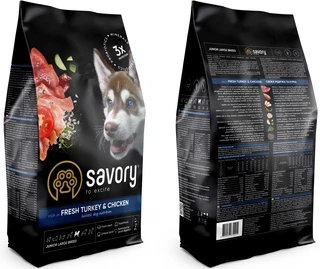 Сухий корм для цуценят великих порід Savory зі свіжим м'ясом індички та курки 3 кг