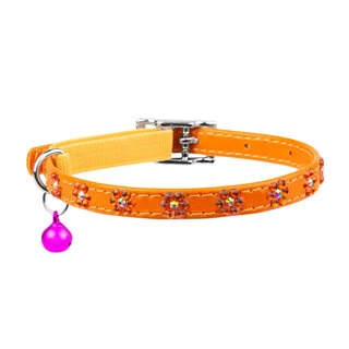 Нашийник "WAUDOG GLAMOUR" з резинкою, клейовими стразами "Квітка" для котів (ширина 9мм, довжина 22-30см), оранжевий