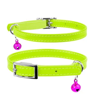 Ошейник для котов кожаный WAUDOG Glamour с QR паспортом, без украшений, Ш 9 мм, Дл 17-20 см, салатовый