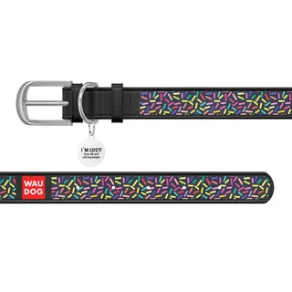 Нашийник WAUDOG Design з малюнком "Конфетті", преміум шкіра, металевий пряжка (ширина 12 мм, довжина 19-25 см), чорний