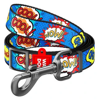 Поводок для собак нейлоновый WAUDOG Nylon, рисунок "ВАУ", регулируемый, Ш 25 мм, Дл 152-183 см
