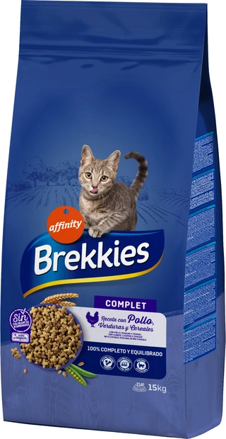 Сухой корм для котов и кошек Brekkies Cat Complet полноценный рацион 15 кг