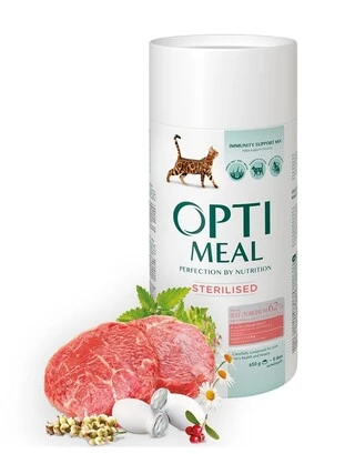 Сухий корм для стерилізованих кішок і кастрованих котів Optimeal Sterilised з високим вмістом яловичини та сорго 650 г