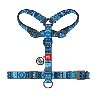 Анатомічний H-подібний нашийник для собак WAUDOG Nylon з QR-паспортом, малюнок "Етно синій", пластиковий фастекс, L, Ш 25 мм, А 50-90, В 60-100