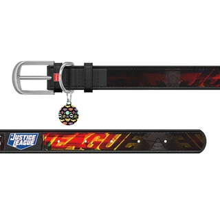 Нашийник для собак шкіряний WAUDOG Design з QR паспортом, малюнок "Ліга Справедливості", Ш 20 мм, Дл 29-38 см, чорний