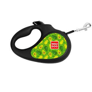 Поводок-рулетка для собак WAUDOG R-leash, малюнок &quot;Авокадо&quot;, M, до 25 кг, 5 м, світловідбиваюча стрічка, чорний