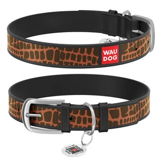 Ошейник WAUDOG Design с рисунком &quot;Жираф&quot;, премиум кожа, металлическая пряжка (ширина 20 мм, длина 30-39 см), черный