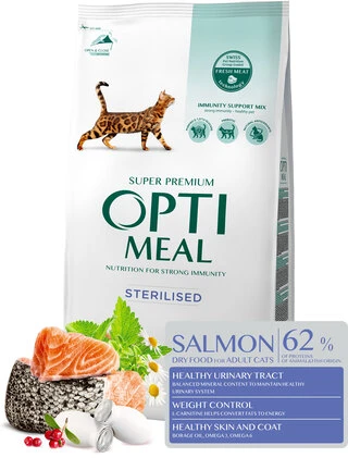 Повнораціонний сухий корм Optimeal для стерилізованих котів та кастрованих котів &ndash; лосось 700 г