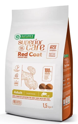 Сухий беззерновий корм для дорослих собак з рудим кольором шерсті, для малих порід Superior Care Red Coat 1.5 кг