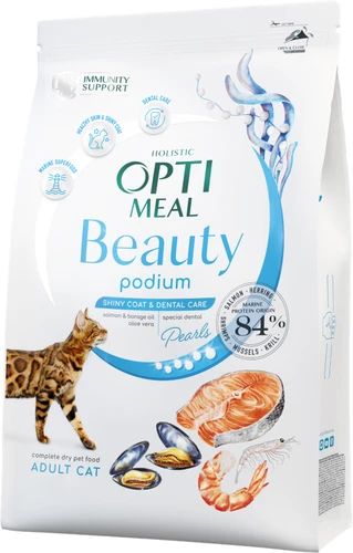 Беззерновий повнораціонний сухий корм для дорослих котів Optimeal Beauty Podium на основі морепродуктів 4 кг
