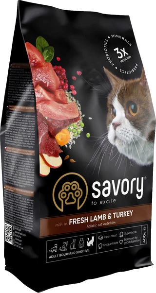 Сухий корм для котів з чутливим травленням Savory зі свіжим м'ясом ягняти та індички 400 г