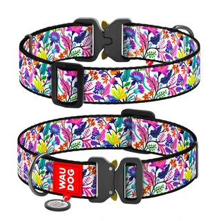 Ошейник для собак нейлоновый WAUDOG Nylon с QR паспортом, рисунок&nbsp;"Волшебные цветы", металлическая пряжка-фастекс, XXL, Ш 35 мм, Дл 43-70 см