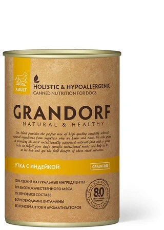 Влажный корм для собак Grandorf с уткой и индейкой 400 г