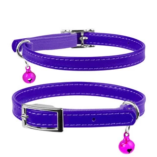 Ошейник для котов кожаный WAUDOG Glamour с QR паспортом, без украшений, Ш 9 мм, Дл 22-30 см, фиолетовый