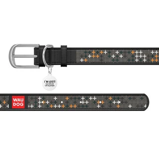 Нашийник WAUDOG Design з малюнком "Хрестики", преміум шкіра, металевий пряжка (ширина 15 мм, довжина 27-36 см), чорний