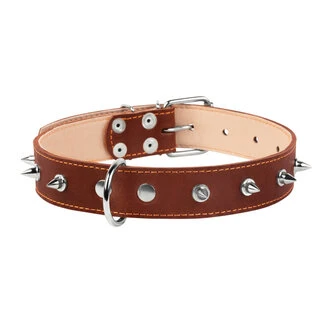 Нашийник "CoLLaR" подвійний з шипами (ширина 35мм, довжина 48-63см), коричневий