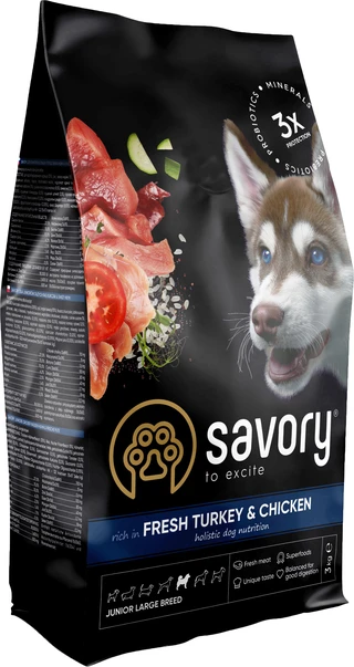 Сухий корм для цуценят великих порід Savory зі свіжим м'ясом індички та курки 3 кг