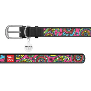 Нашийник WAUDOG Design з малюнком "Пейсли", преміум шкіра, металевий пряжка (ширина 25 мм, довжина 38-49 см), чорний