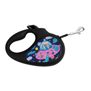 Поводок-рулетка для собак WAUDOG R-leash, малюнок "Рік і Морті 1", M, до 25 кг, 5 м, світловідбиваюча стрічка, чорний