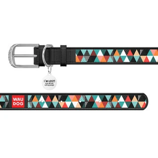 Ошейник WAUDOG Design с рисунком "Пэчворк 2", премиум кожа, металлическая пряжка (ширина 12 мм, длина 21-29 см), черный