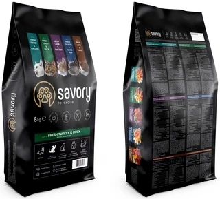 Сухий корм для котів Savory зі свіжим м'ясом індички та качки 8 кг