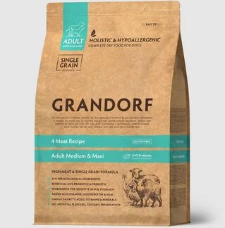 Сухой корм для взрослых собак средних и крупных пород Grandorf FOUR MEAT ADULT 4 вида мяса и пробиотики, 3 кг