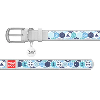 Нашийник WAUDOG Design з малюнком "Морський", преміум шкіра, металевий пряжка (ширина 12 мм, довжина 21-29 см), білий