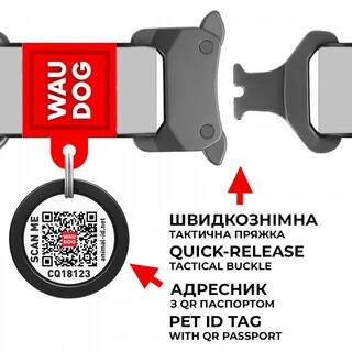 Нашийник для собак нейлоновий WAUDOG Nylon з QR паспортом, малюнок Colors of freedom, металевий фастекс, S, Ш 15 мм, Дл 23-35 см