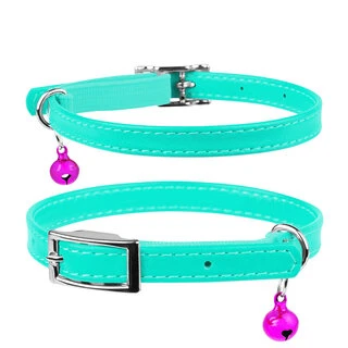 Ошейник для котов кожаный WAUDOG Glamour с QR паспортом, без украшений, Ш 9 мм, Дл 22-30 см, ментоловый