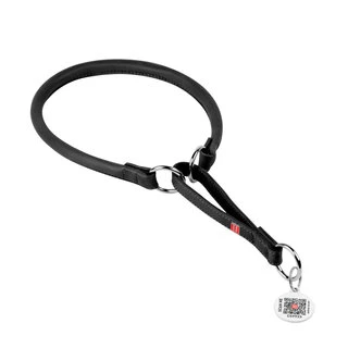 Нашийник-удавка для собак шкіряний WAUDOG Soft з QR паспортом, круглий, Д 13 мм, Дл 61-70 см, чорний