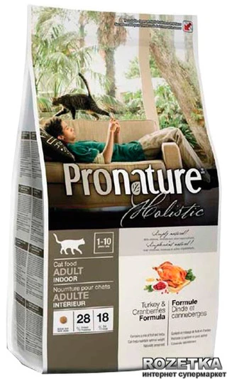 Сухой корм для взрослых котов Pronature Holistic Adult со вкусом индейки и клюквы 5.44 кг
