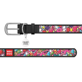 Ошейник WAUDOG Design с рисунком "Фантазия", премиум кожа, металлическая пряжка (ширина 12 мм, длина 21-29 см), черный