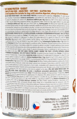 ПАК. Консервований монопротеїновий корм для собак Brit Mono Protein з кроликом, 6 шт по 400 г