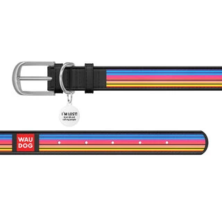 Нашийник WAUDOG Design з малюнком "Лінії 1", преміум шкіра, металевий пряжка (ширина 35 мм, довжина 46-60 см), чорний