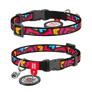 Нашийник для котів нейлоновий WAUDOG Nylon з QR паспортом, малюнок &quot;Графіті&quot;, пластиковий фастекс, Ш 10 мм, Дл 20-30 см