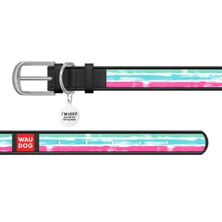 Нашийник WAUDOG Design з малюнком "Акварельні смужки", преміум шкіра, металевий пряжка (ширина 12 мм, довжина 19-25 см), чорний