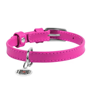 Нашийник для собак шкіряний WAUDOG Glamour з QR паспортом, без прикрас, Ш 15 мм, Дл 27-36 см, рожевий