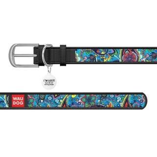 Нашийник WAUDOG Design з малюнком "Лазурь", преміум шкіра, металевий пряжка (ширина 12 мм, довжина 19-25 см), чорний